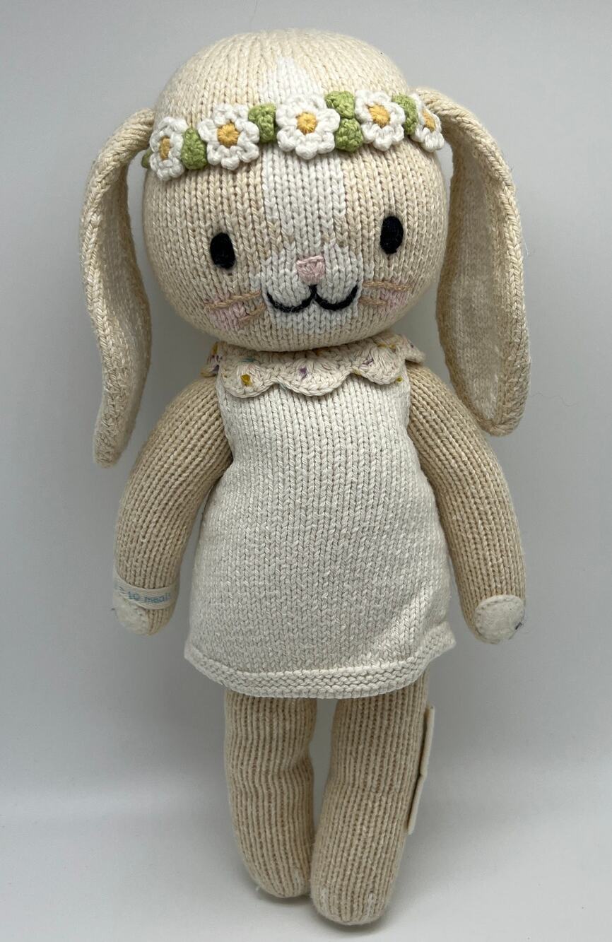 Cuddle + Kind Hannah the Bunny 12" Handknit Stuffed Animal Plush Doll Lovey Toy